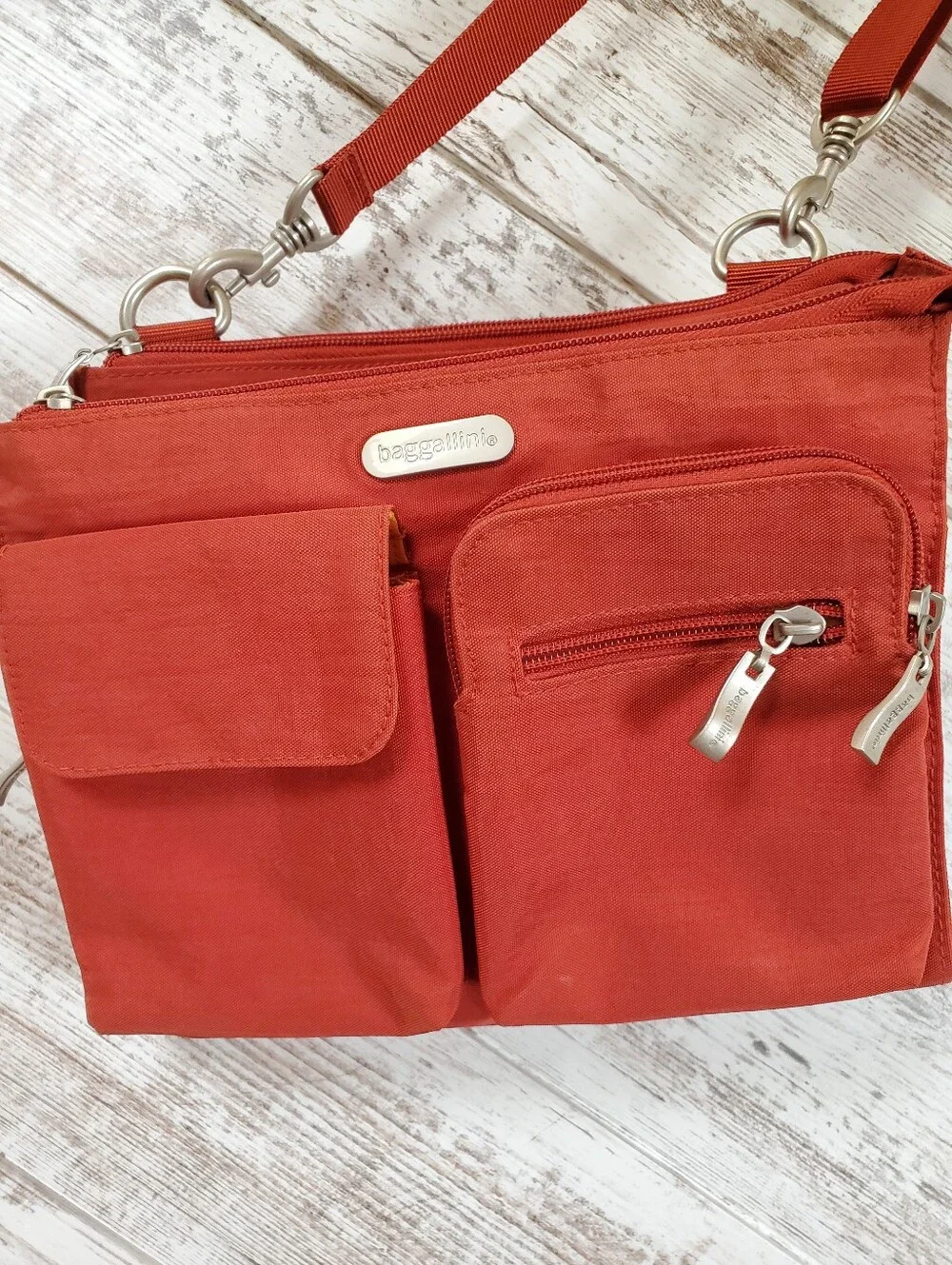 Baggallini Everything Crossbody Bag & Wristlet Pouch Set Burnt Orange EUC
